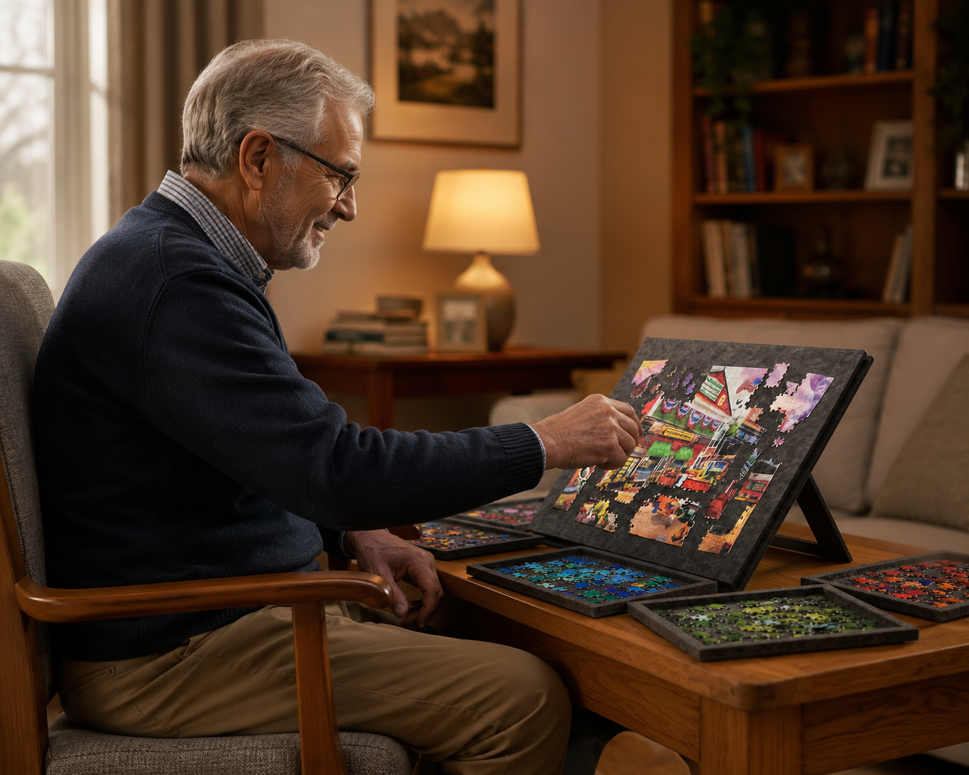 PuzzleNest Tilting Puzzle Board — 6 Sorting Drawers, Felt Cover & Stand