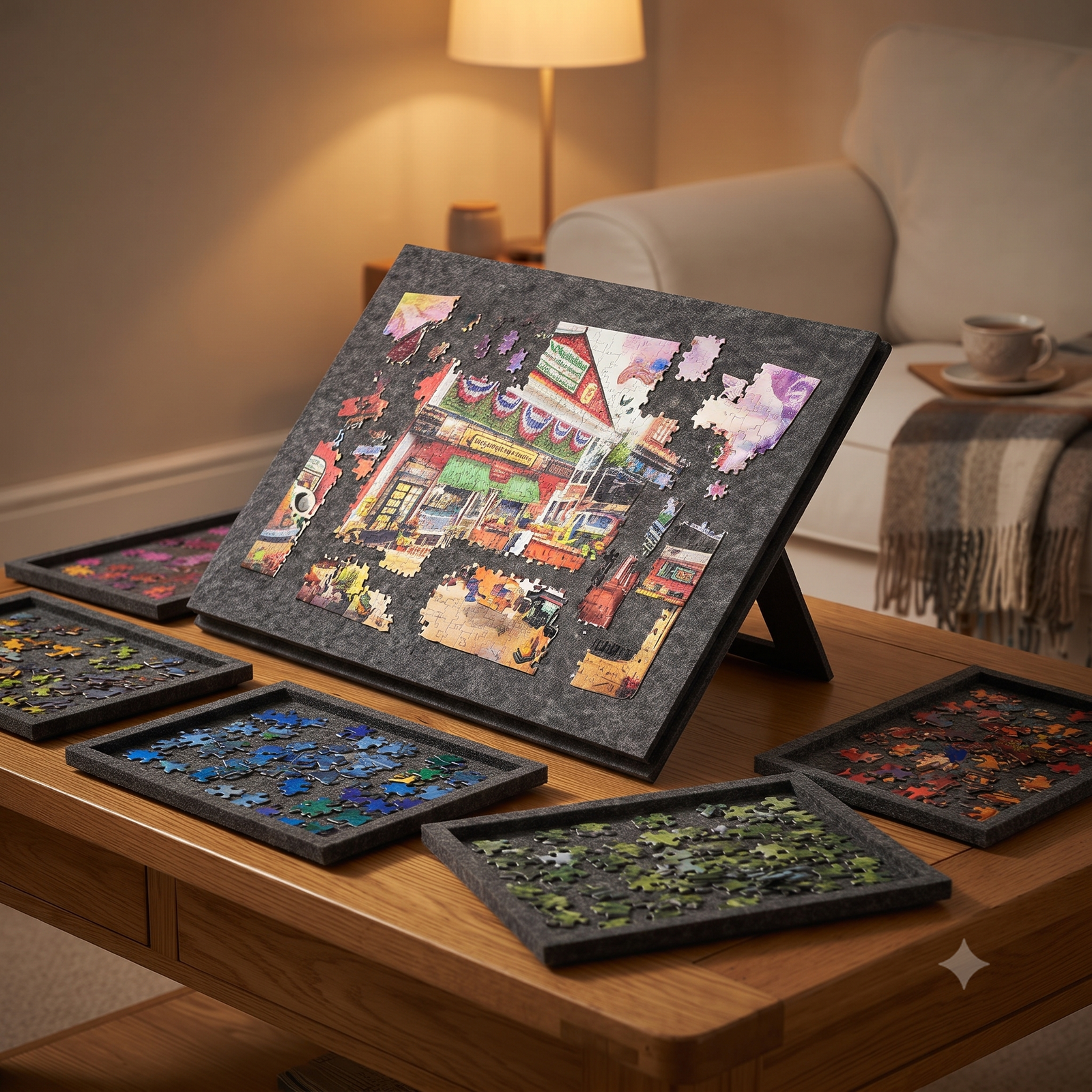 PuzzleNest Tilting Puzzle Board — 6 Sorting Drawers, Felt Cover & Stand
