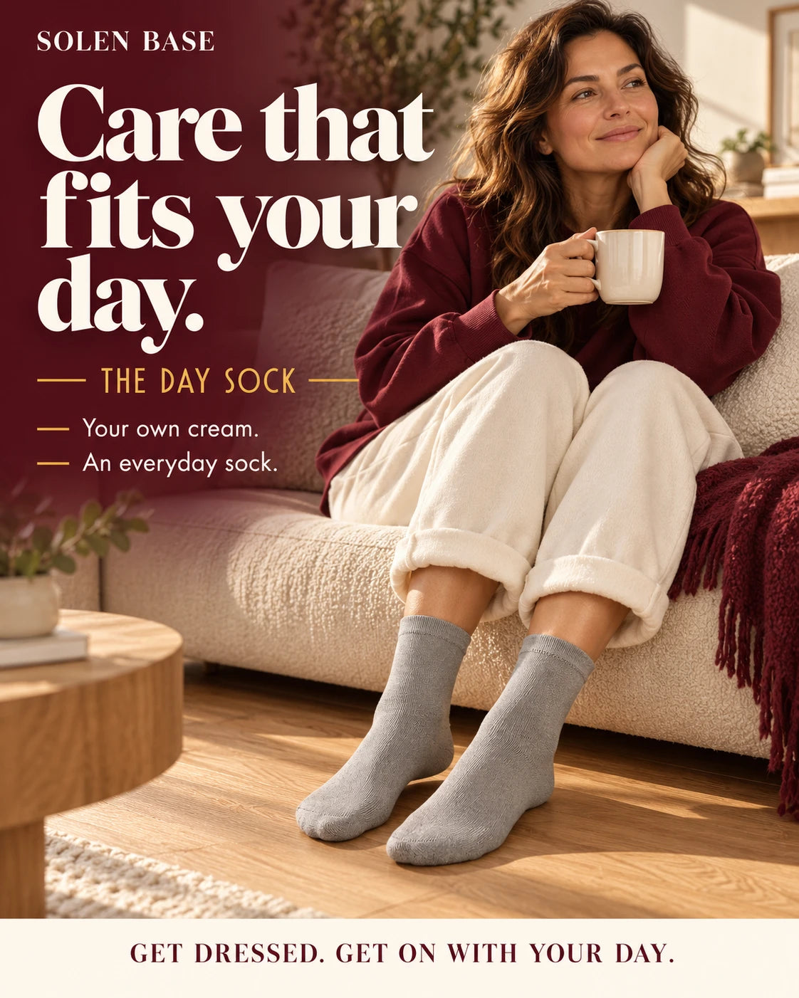 The Day Sock worn at home — care that fits your day