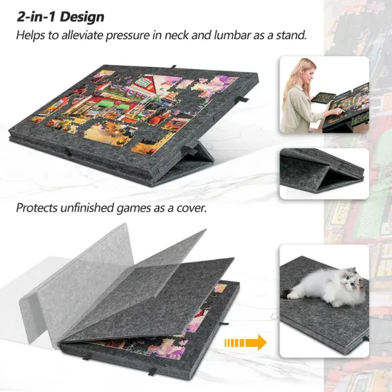PuzzleNest felt puzzle board with six removable sorting trays and a part-finished 1,000-piece jigsaw