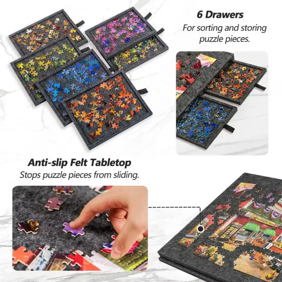 PuzzleNest board tilted on its fold-out stand showing the adjustable angle